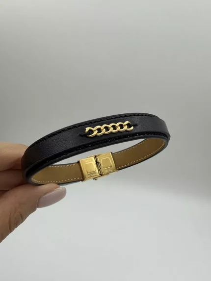 دستبند چرم تیکه کارتیه مشکی کد A