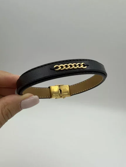 دستبند چرم تیکه کارتیه مشکی کد B