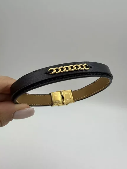 دستبند چرم تیکه کارتیه مشکی کد C