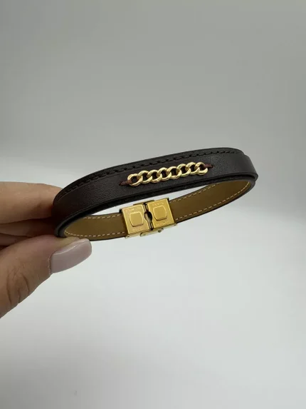 دستبند چرم تیکه کارتیه قهوه ای کد C